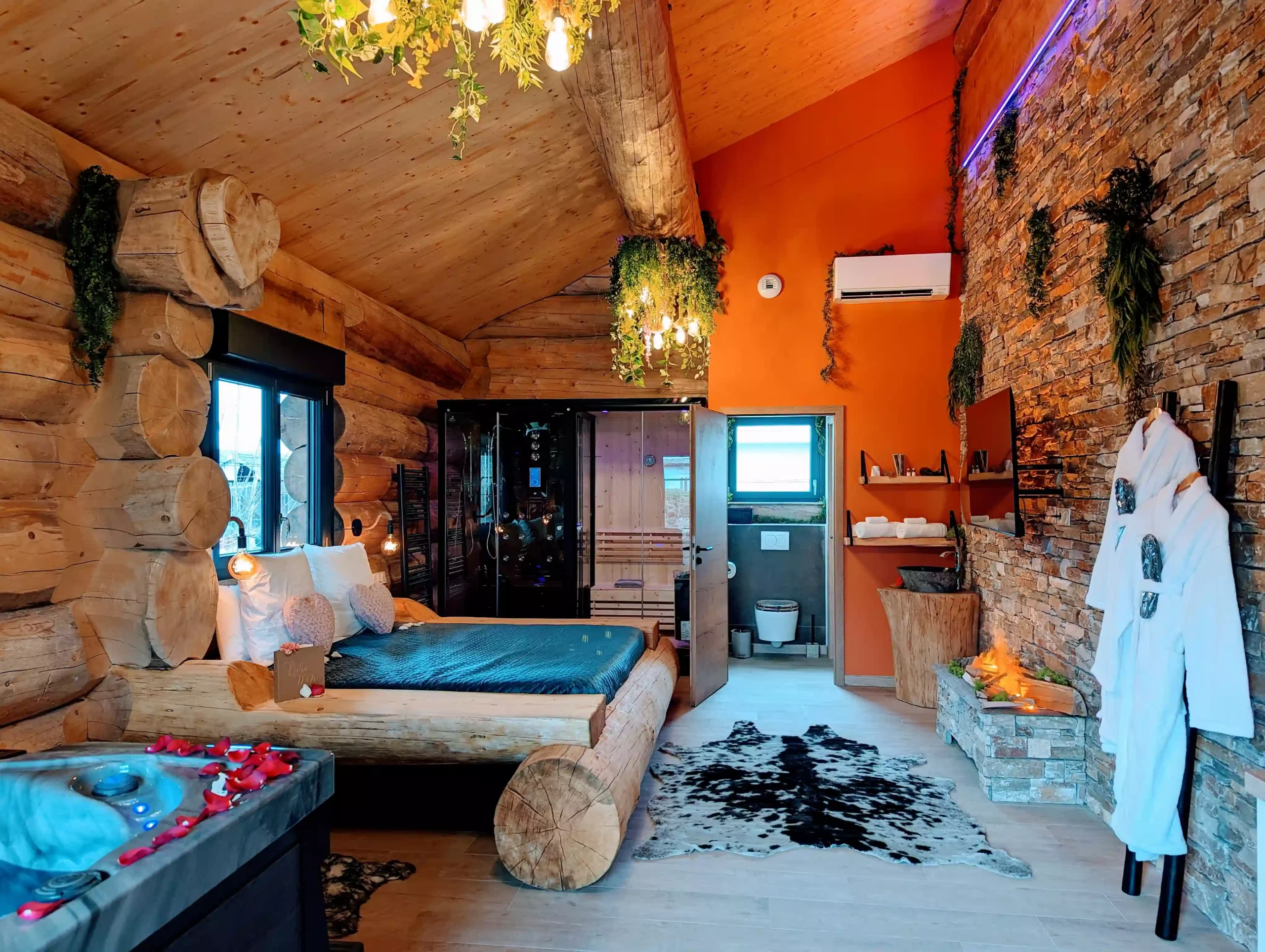 Jacuzzi privatif dans le chalet romantique Mohair en Alsace